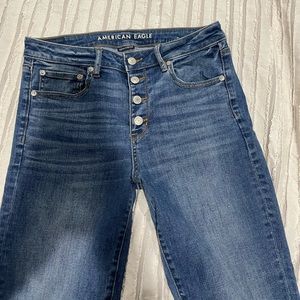 American Eagle High Rise Crop Flare Button Up Jeans Size 8 short